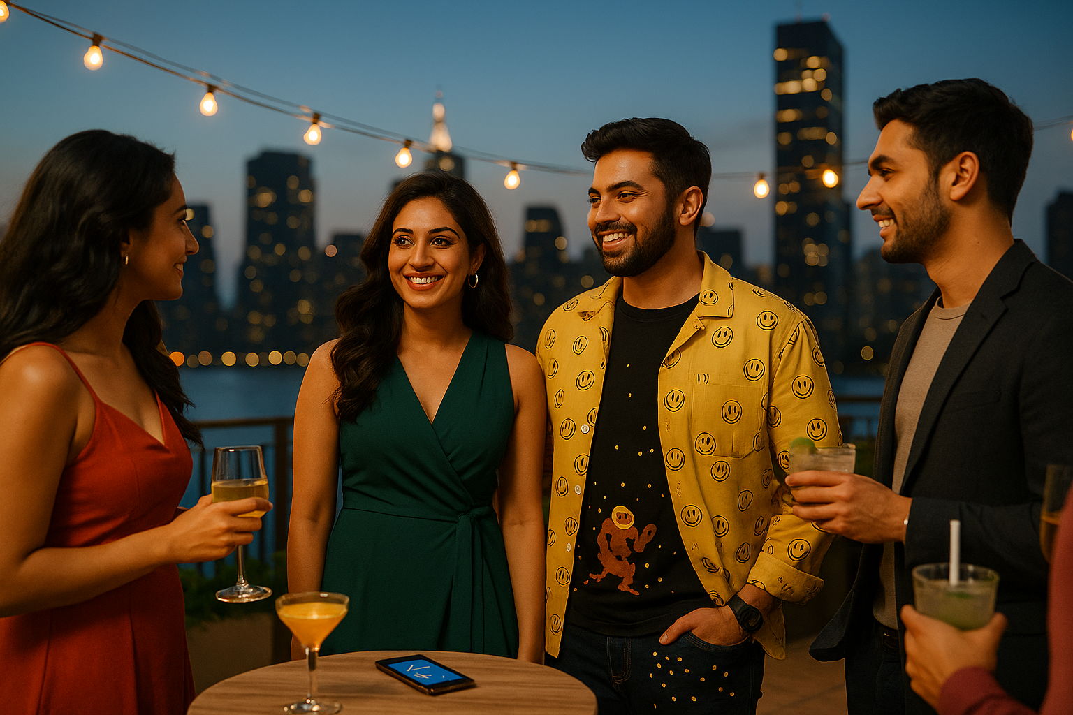 Confident DINK lifestyle couple socializing in urban Indian setting